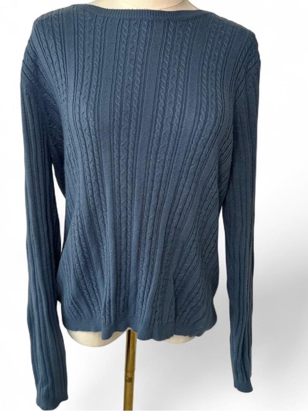 Sag Harbor Cable Knit Crewneck Sweater - Slate Blue